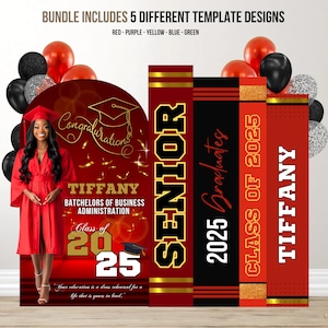 Benutzerdefiniertes Abschluss-Dekor-Bundle, Abschlussbücher bearbeitbares Canva, graduiertes Panel-Brett, graduierter Bogen-Schaumbrett, Hintergrundbanner Abschlussball-Heimkehr Bild 4