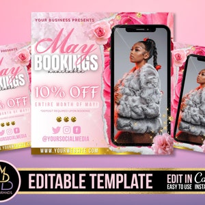 Editable Social Media Flyer Canva, Bookings Available, DIY Appointments Available Flyer, appointment FLYER, Beauty, Hair, Lash brow Business