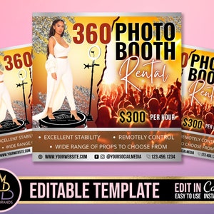 360 Photo Booth, Social Media Flyer, 360 Photo Booth Advertisement, Editable Flyer, Party Flyer, DIY Canva Template Photo Booth Sale Edit
