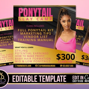 Braid Training flyer, Editable Social Media Flyer, DIY Canva Template, Editable Canva Template Hair Braids Flyer Editable Hair Flyer Braider