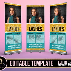 Retractable Banner Template Canva, Roll Up Banner Editable Template, DIY Retractable Banner Pop Up Banner Beauty Hair Make up Roll Up Lashes
