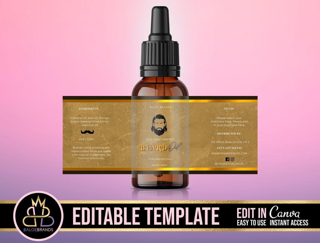 Beard Oil Label Template, Dropper Bottle Label, Beard Oil Bottle Label, Essential Oil Label, Pre
