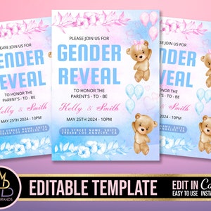 Gender Reveal Invitation, Baby Shower Announcement Invite, Gender Reveal Flyer Gender Reveal Editable Template Invite Baby Shower Invitation