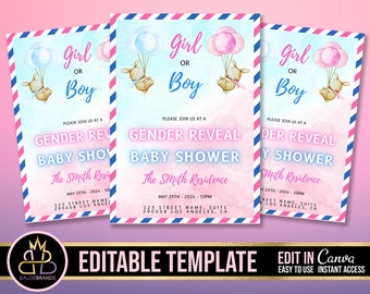 Gender Reveal Invitation, Baby Shower Announcement Invite, Gender Reveal Flyer Gender Reveal Editable Template Invite Baby Shower Invitation
