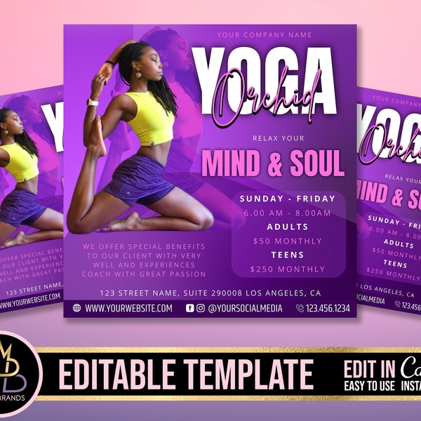 Yoga Class Instructor Flyer Template, Yoga Flyer, Editable Template, Instagram Yoga Teacher Class Flyers Templates, Mindfulness Meditation