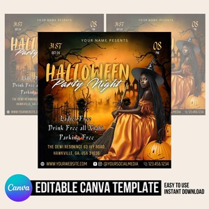 Halloween Party Flyer, Halloween Club Flyer, Horror-Party Einladung, Spooky Invite, Bearbeitbare Vorlage Canva, Ghost Party Night Club