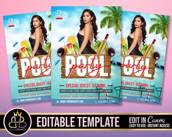 Pool Party Invitation, Editable Summer Pool Invitation, DIY Canva Template, Birthday Party Invite, Pool Summer Invite Canva Template Flyer