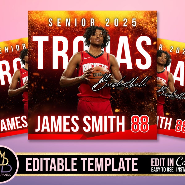 Basketball Flyer, Basketball Sport flyer, modèle de sport Canva modifiable, DIY basketball Game Camp flyer, Basketball Camp Senior Sport Banner