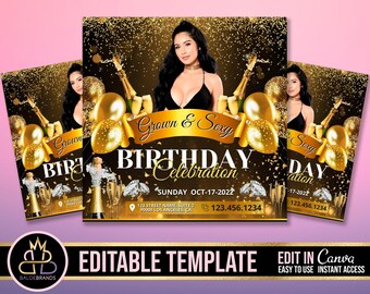 Editable Social Media Flyer, DIY Canva Template, Birthday Party Event, Editable Canva Template, Birthday flyer, Birthday Invitation Invite