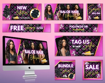 Editable Website Banner Template, Web Banners, Hair Bundles Website Banners, Hair Wig Web Banner Template Shopify Web Banner, Hair Business