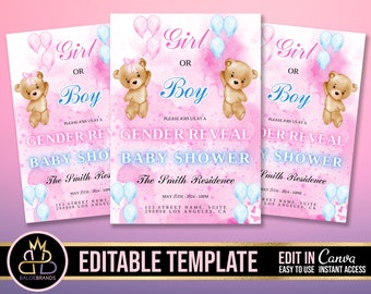 Gender Reveal Invitation, Baby Shower Announcement Invite, Gender Reveal Flyer Gender Reveal Editable Template Invite Baby Shower Invitation