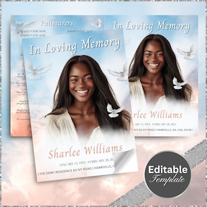 Memorial program, Obituary, 8.5&quot;x11&quot; BOOKLET 4 pages, Heavenly Cloud Style Funeral Program, Celebration of Life, Keepsake, Loving Memory