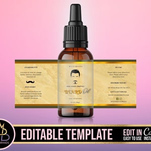 Beard Oil Label Template, Dropper Bottle Label, Beard Oil bottle Label, Essential oil label, Pre-Made Label, Canva Editable Template remade