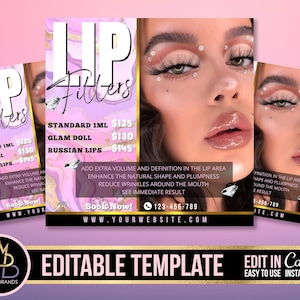 editable lip Flyer, Editable Social Media Flyer, Hyaluron Pen, Esthetician, Botox Flyer, Spa Flyer,  lips business flyer,Lip Filler Flyer