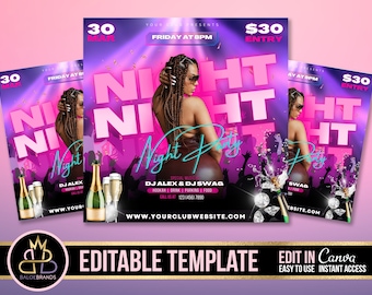 Editable night Party Flyer Social Media, DIY luxury Party Event, Editable Canva Template, night Party event Business Invite flyer Invitation