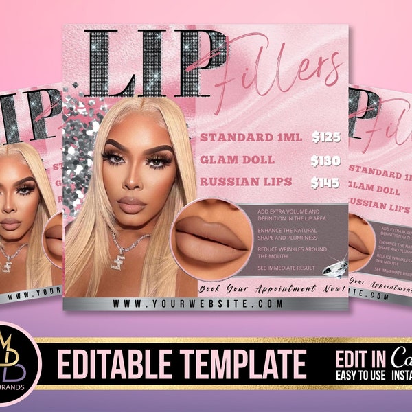 editable lip Flyer, Editable Social Media Flyer, Hyaluron Pen, Esthetician, Botox Flyer, Spa Flyer,  lips business flyer,Lip Filler Flyer