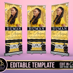 Retractable Banner Template Canva, Roll Up Banner Editable Template, Wig Hair Retractable Banner, Banner Pop Up Shop Custom Roll Up Banner