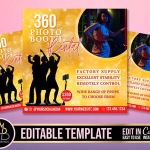 360 Photo Booth, Social Media Flyer, 360 Photo Booth Advertisement, Editable Flyer, Party Flyer, DIY Canva Template Photo Booth Sale Edit