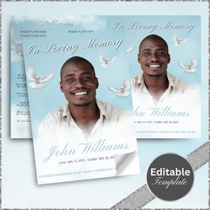 Memorial program, Obituary, 8.5&quot;x11&quot; BOOKLET 4 pages, Heavenly Cloud Style Funeral Program, Celebration of Life, Keepsake, Loving Memory