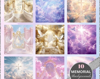 Memorial Background Bundle: 10 Heaven Background Images, Png In Loving Memory Photographs, Celebration of Life, Heaven Stair Steps & Gate