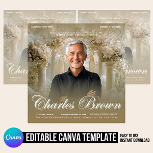 Memorial Funeral Announcement Flyer, Funeral Announcement Template, Funeral Invite Invitation, Rest In Peace Editable Flyer Loving Memory