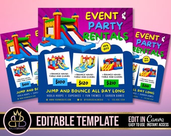 Bouncy House Flyer, Editable Social Media Flyer, Bouncy castle rental, Kids Bouncy house Template Flyer, DIY Canva Event Flyer, Jump Party