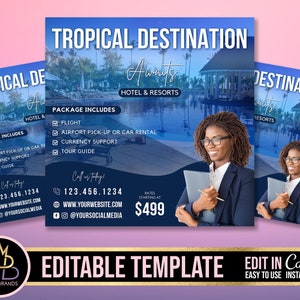 Travel Agent Flyer, Editable Social Media Flyer, Travel Agent Flyer, Canva Template, Social Media Flyer, Vacation Flyer, Vacation book Flyer