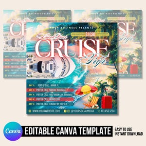 Cruise trip Flyer, Cruise Vacation Business Trip Template Boat Yacht Invitation Editable Canva Invite Party Invitation birthday Social Media
