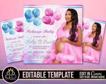 Gender Reveal Party flyer, Baby Shower Announcement, Gender Reveal Flyer, Gender Reveal Editable Template Invite Baby Shower Invitation diy