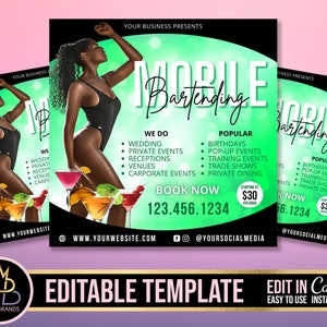 Mobile Bartending Flyer, DIY Flyer Template Design, Bartender Flyer, Mixologist Portable Bar bartending, events, mobile bartender service