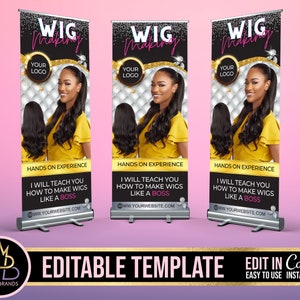 Retractable Banner Template Canva, Roll Up Banner Editable Template, Wig Hair Retractable Banner, Banner Pop Up Shop Custom Roll Up Banner