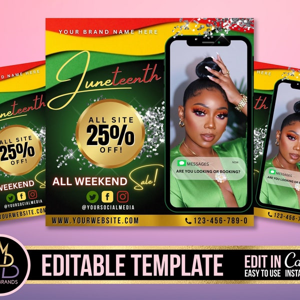 JUNETEENTH Sale Flyer, Editable Template, June teenth template canva Juneteenth Sale social media flyer announcement Juneteenth Holiday Sale