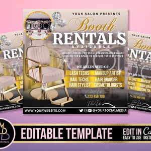 Booth Rental Flyer, Canva Booth for Rent Flyer Template, Editable Canva Social Media Flyer, Booth Rental Template, Hair Stylist Flyer Makeup