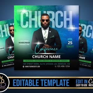 Church Conference Flyer, Editable Template, DIY bible Service Flyer, Sunday Pastor Service Invite, Church  prayer Invitation Preacher Church
