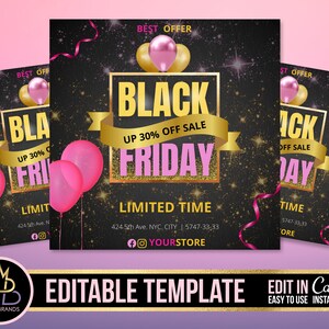 SOCIAL MEDIA FLYER, Black Friday sale, black Friday social media post Canva Editable Template, Canva Template, Sale Flyer Black Friday diy