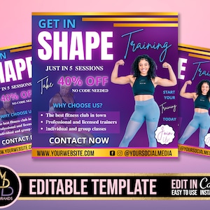 editable Canva fitness template, DIY gym workout flyer, Instagram fit girl flyer, personal sport trainer template, Canva social media flyer