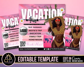 Vacation Flyer, Friends Trip, Vacation Invitation Invite Summer Traveling Flyer, Girls Trip, Travel Agent Editable Template Social Media