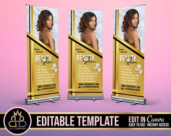 Retractable Banner Template Canva, Roll Up Banner Editable Template, DIY Retractable Banner Hair Beauty Pop Up Shop Boutique Fashion Roll Up
