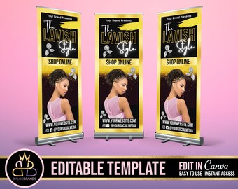 Retractable Banner Template Canva, Roll Up Banner Editable Template, DIY Retractable Banner Hair Beauty Pop Up Shop Boutique Fashion Roll Up