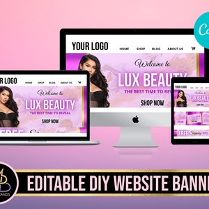 Editable Website Banner Template, Web Banners, Boutique Website Banners, Beauty Web Banner Template Shopify Web Banner, Hair Lash Business