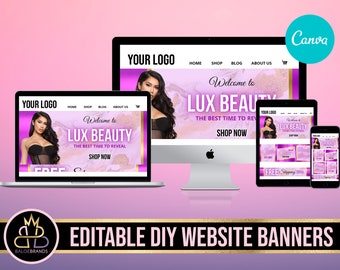 Editable Website Banner Template, Web Banners, Boutique Website Banners, Beauty Web Banner Template Shopify Web Banner, Hair Lash Business
