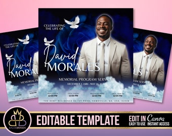 Memorial Funeral Announcement Flyer, Funeral Announcement Template, Funeral Invite Invitation, Rest In Peace Editable Flyer Editable Custom