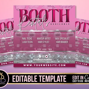 Booth Rental Flyer, Canva Booth for Rent Flyer Template, Editable Canva Social Media Flyer, Booth Rental Template, Hair Stylist Flyer Makeup