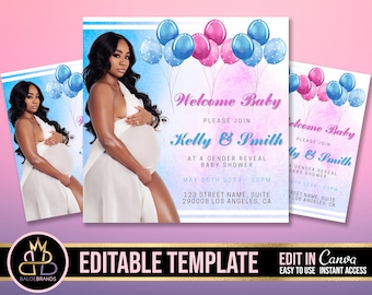 Gender Reveal Party flyer, Baby Shower Announcement, Gender Reveal Flyer, Gender Reveal Editable Template Invite Baby Shower Invitation diy