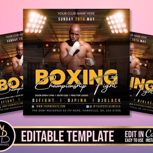Editable Party Flyer Social Media, Boxing Night flyer, Party Invitation DIY Boxing Event, Editable Template, Fight night event, Invite flyer