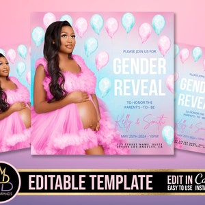 Gender Reveal Party flyer, Baby Shower Announcement, Gender Reveal Flyer, Gender Reveal Editable Template Invite Baby Shower Invitation diy