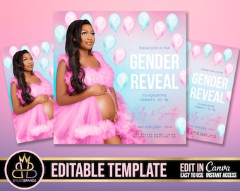 Gender Reveal Party flyer, Baby Shower Announcement, Gender Reveal Flyer, Gender Reveal Editable Template Invite Baby Shower Invitation diy