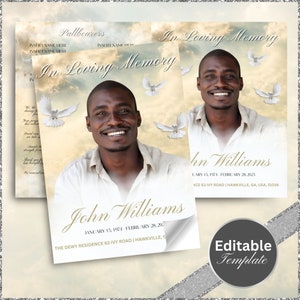 Memorial program, Obituary, 8.5&quot;x11&quot; BOOKLET 4 pages, Heavenly Cloud Style Funeral Program, Celebration of Life, Keepsake, Loving Memory