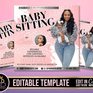 Babysitting Flyers, Editable Template, Canva Babysitting Flyer Template, Daycare Flyer Editable Canva Social Media Flyer Template Babysitter