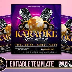 Karaoke Flyer Template, Flyer Template, Karaoke Flyer Invite, Karaoke Invitation Editable Canva Template, Party Invite DIY Club Flyer